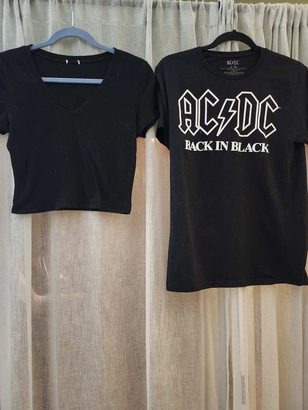 AC/DC Black Graphic Logo Tee with White Print & Blavk Cropped Tee